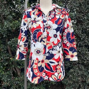 Vintage 1970s Anthony’s Psychedelic Blue Orange Button Down Shirt Women’s Medium